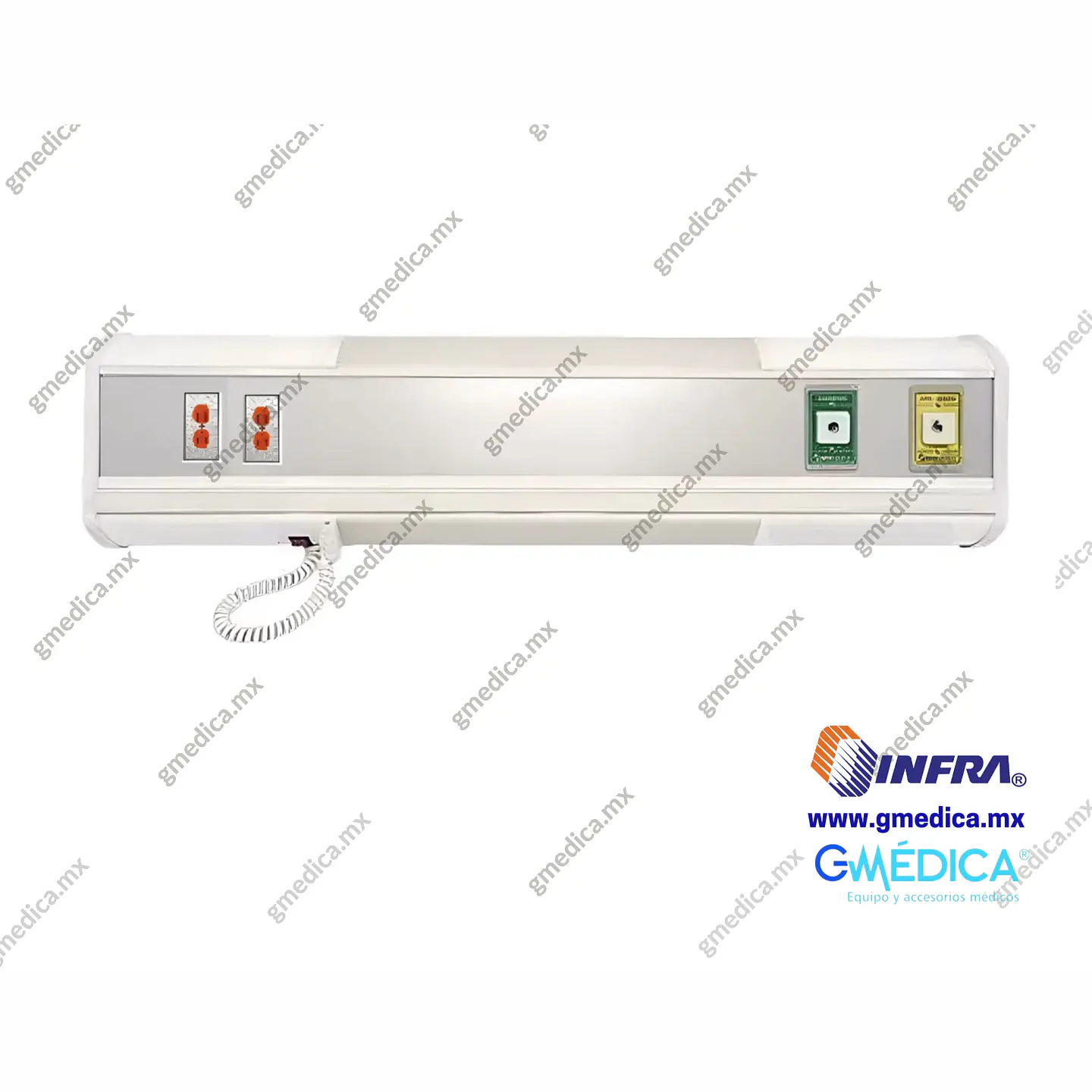 Consola de 1.20 mts, 2 Gases Oxígeno y Aire, 2 Contactos Duplex INFRA, Lampara Ambiental y de Lectura Color Blanco 1