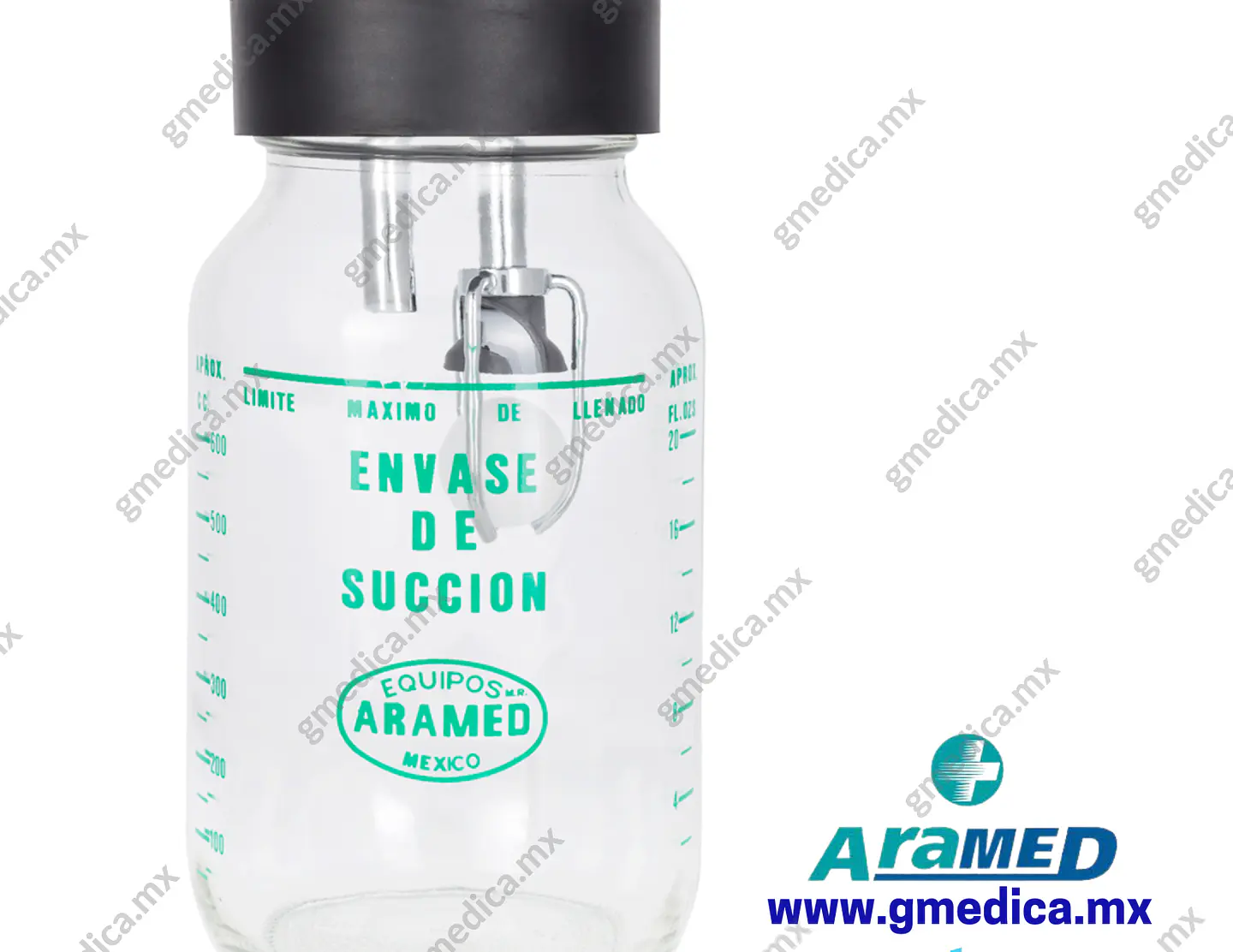 Frasco de Vidrio 1 litro Aramed para Succión con Tapa de hule, Niples y Flotador 902407 1