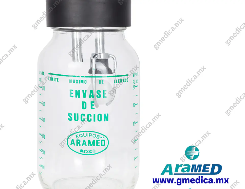 Frasco de Vidrio 1 litro Aramed para Succión con Tapa de hule, Niples y Flotador 902407 1
