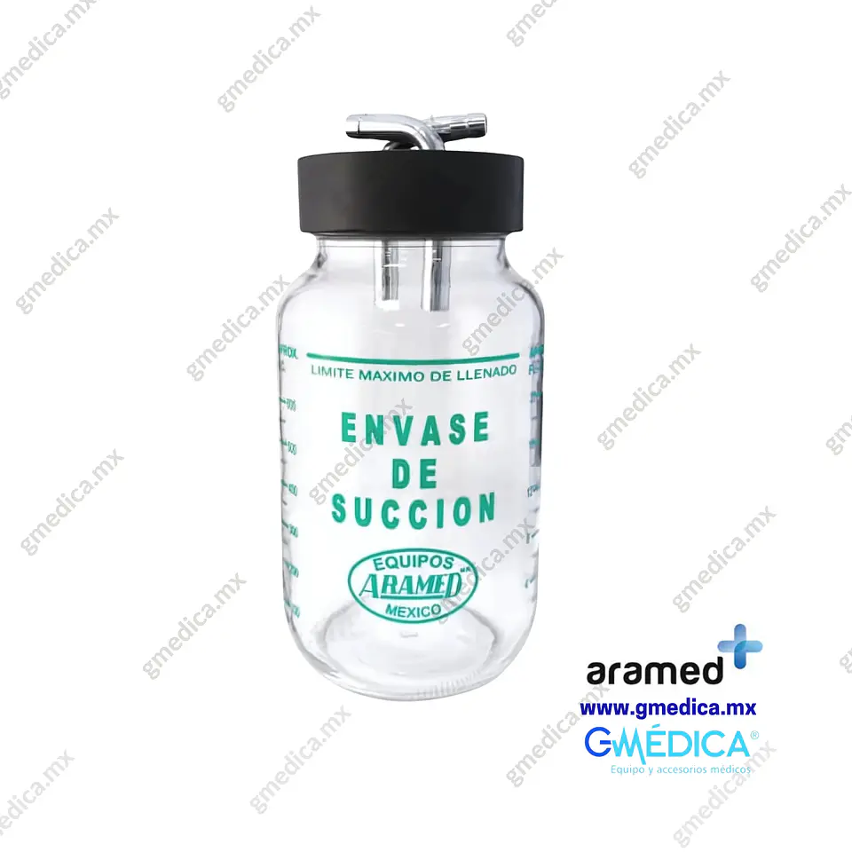 Frasco de Vidrio 1 litro Aramed para Succión con Tapa de hule y Niples 902402 1