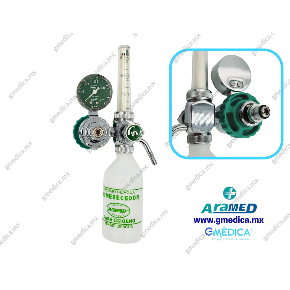 Regulador Piccolo para Oxígeno con Flujómetro - Humedecedor y Frasco 0-15 LPM 902512 1