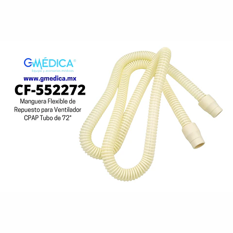 Manguera Flexible de Repuesto para Ventilador CPAP, Nebulizador o Maquina de anestesia Tubo de 72" (1.8 m) Reusable