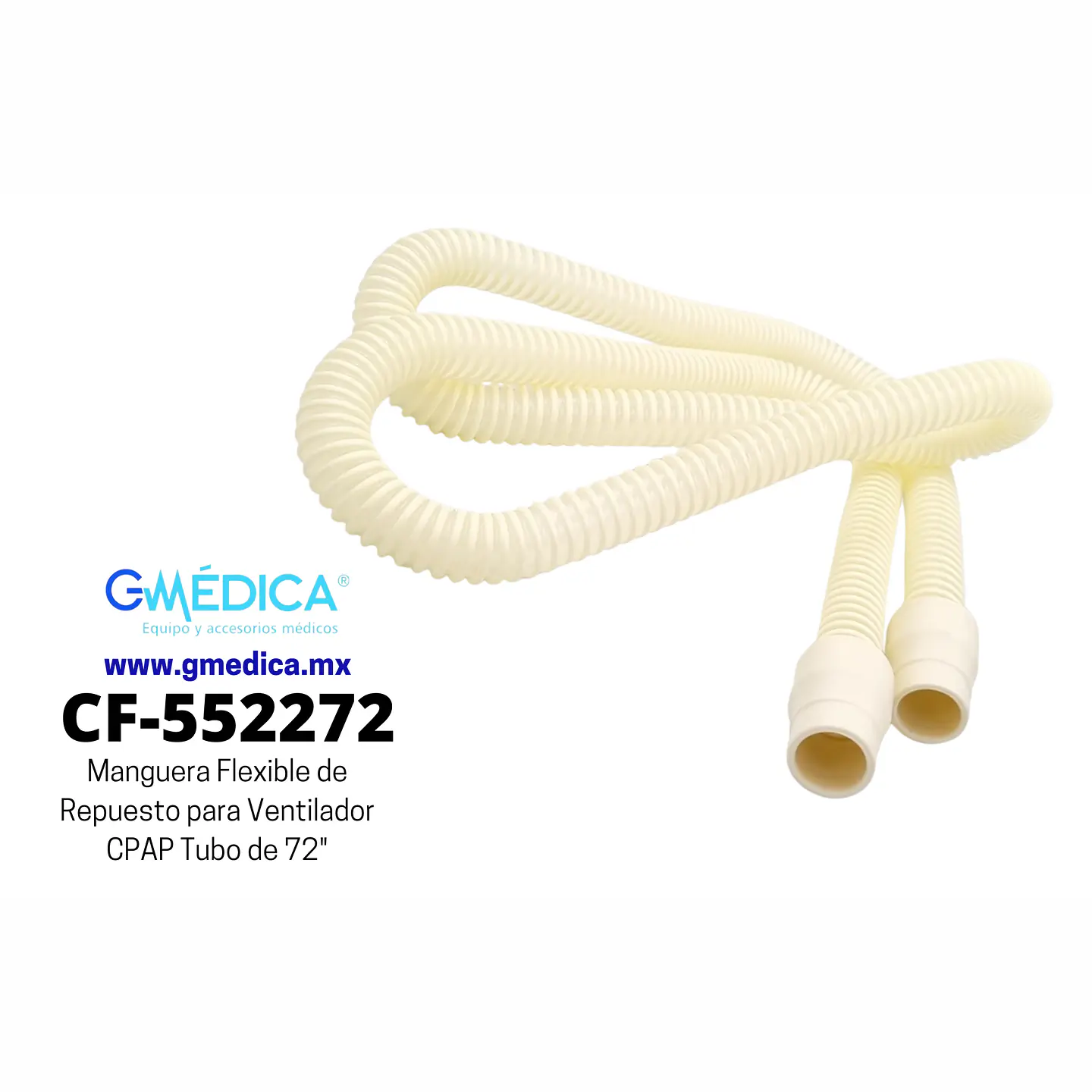 Manguera Flexible de Repuesto para Ventilador CPAP, Nebulizador o Maquina de anestesia Tubo de 72
