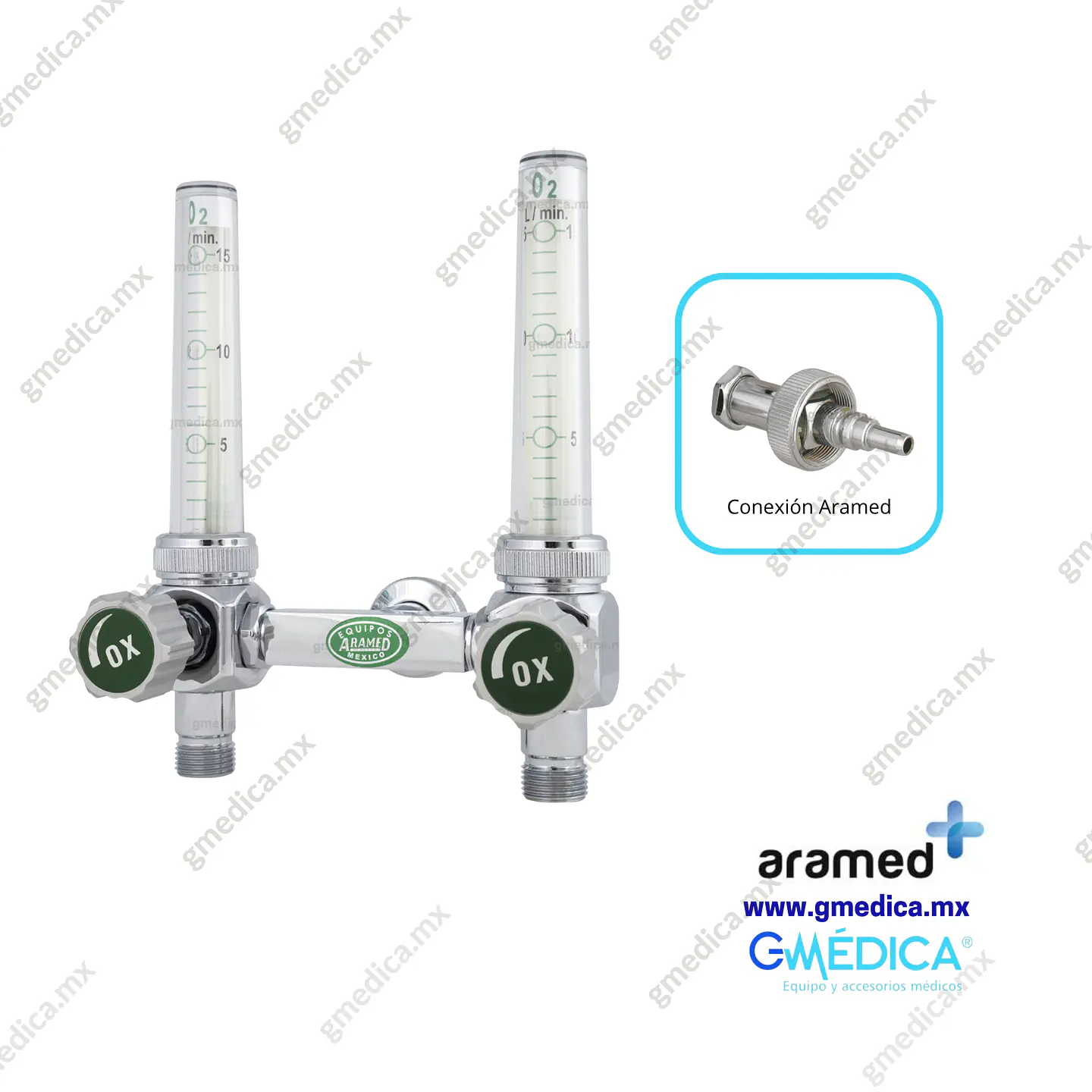 Flujometro Doble Aramed para Oxigeno conexión Aramed / AGA 902303 1