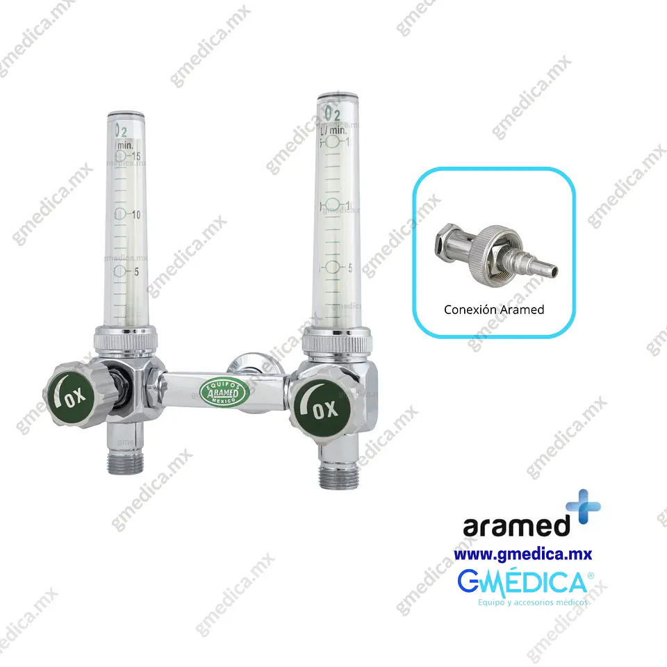 Flujometro Doble Aramed para Oxigeno conexión Aramed / AGA 902303 1
