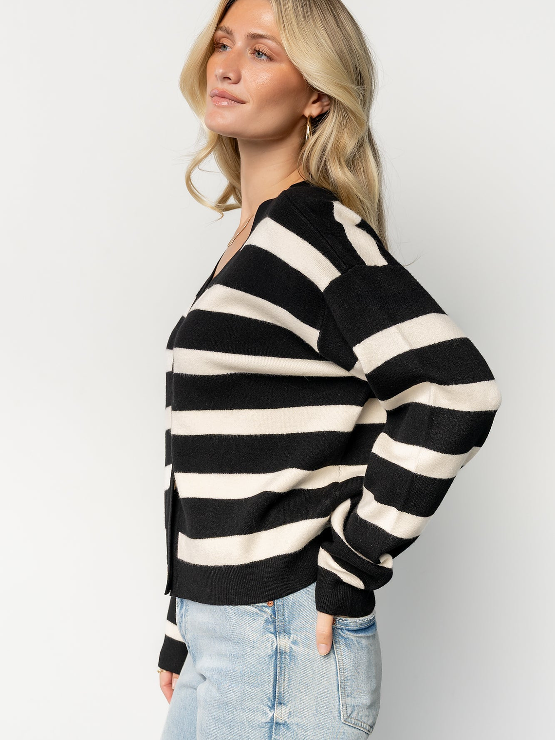 Jaden Striped Cardigan | Black + Ivory 2