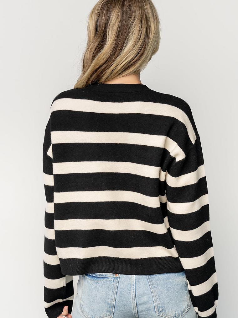 Jaden Striped Cardigan | Black + Ivory 4
