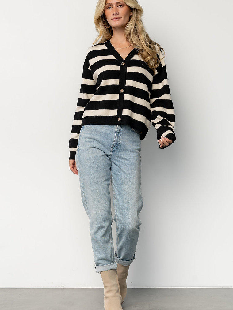 Jaden Striped Cardigan | Black + Ivory 5