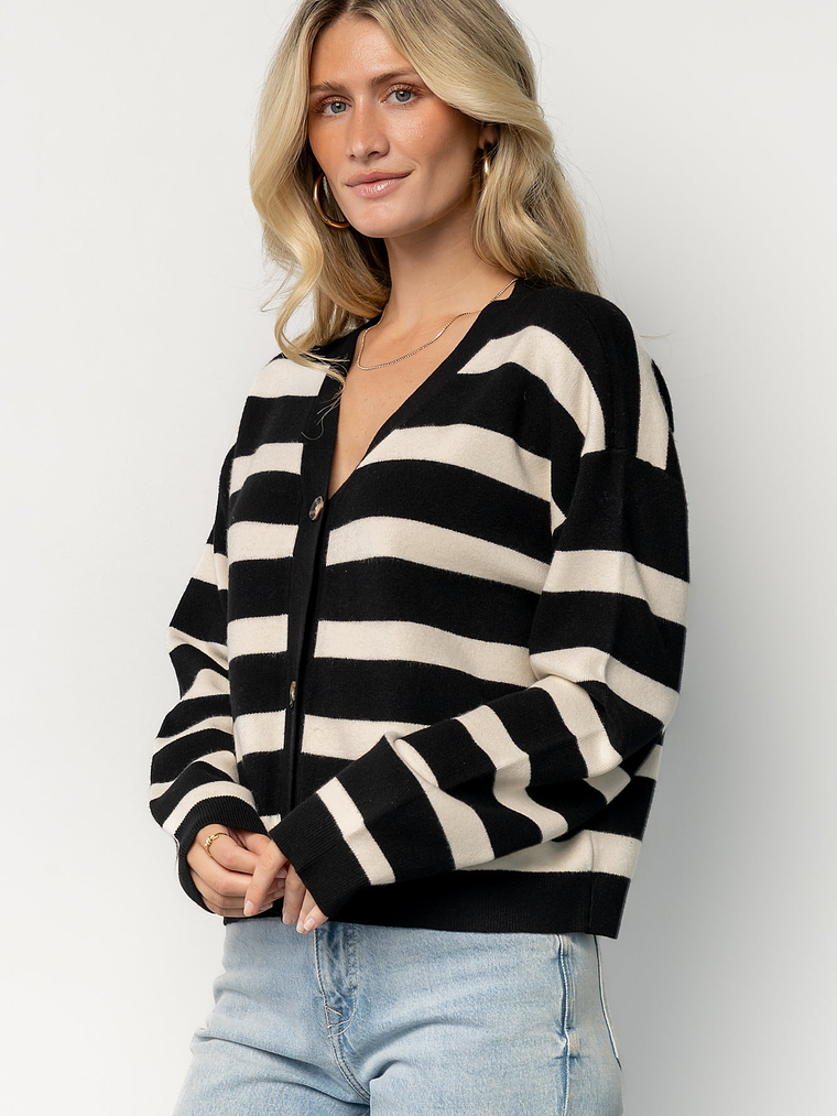 Jaden Striped Cardigan | Black + Ivory 6