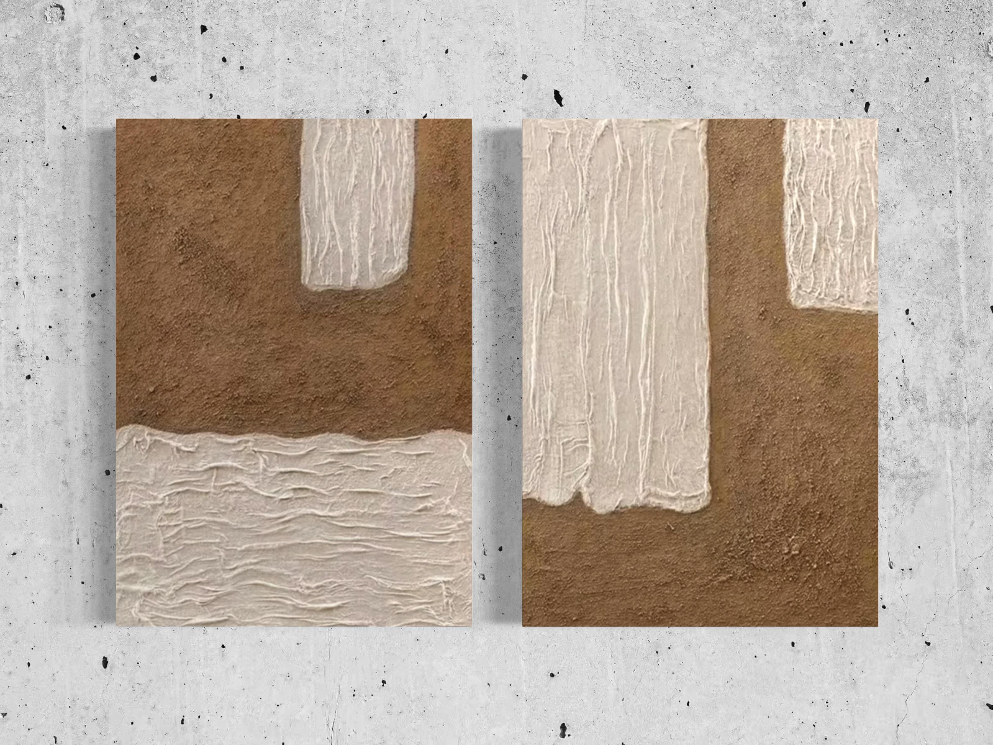 Cuadro Díptico Texturizado Minimalista: HORIZONTES FRAGMENTADOS 1