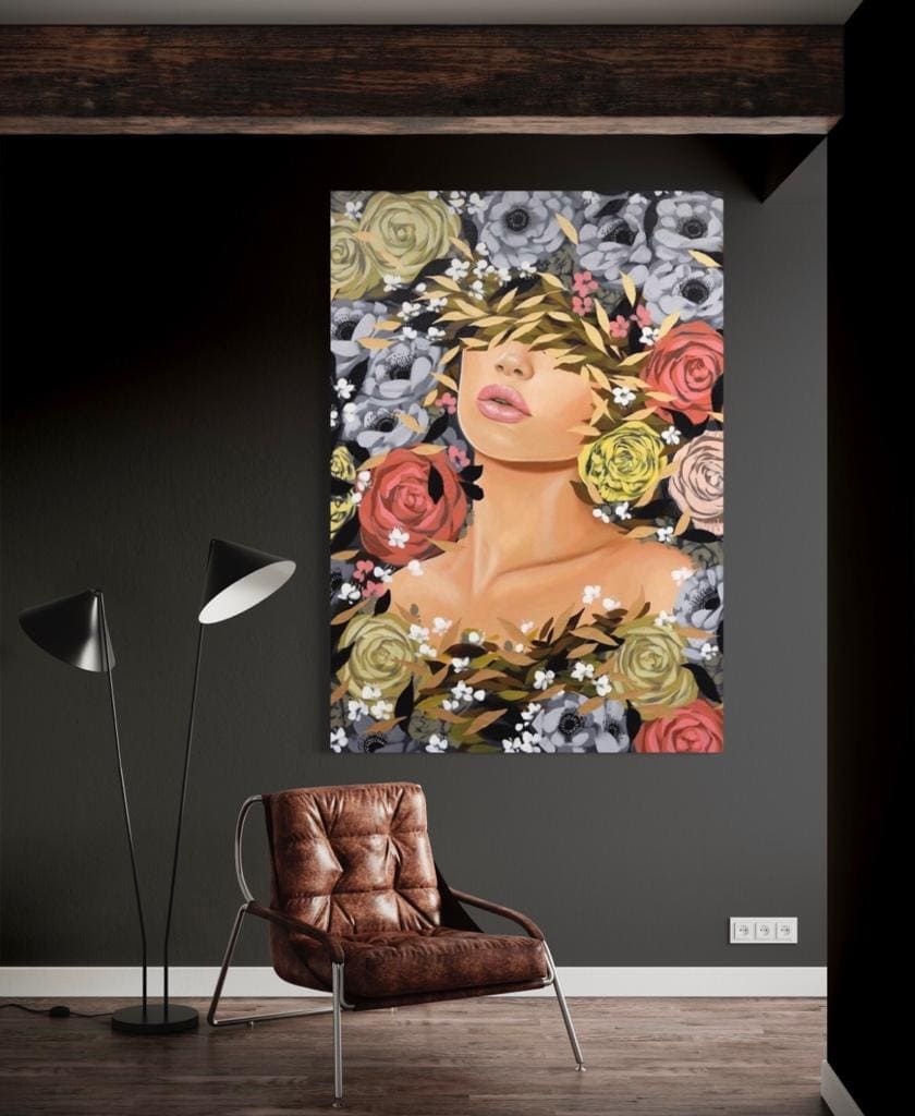 Cuadro Figura Humana: MUJER Y ROSAS 2