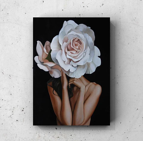 Cuadro Figura Humana: MUJER Y ROSA GRANDE