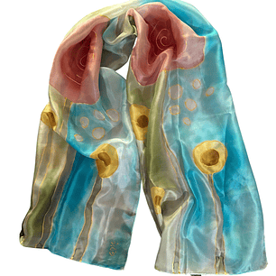 PAÑUELO SEDA NATURAL PINTADO A MANO DISEÑO EXCLUSIVO