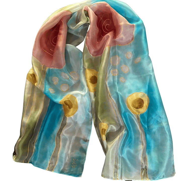 PAÑUELO SEDA NATURAL PINTADO A MANO DISEÑO EXCLUSIVO 1