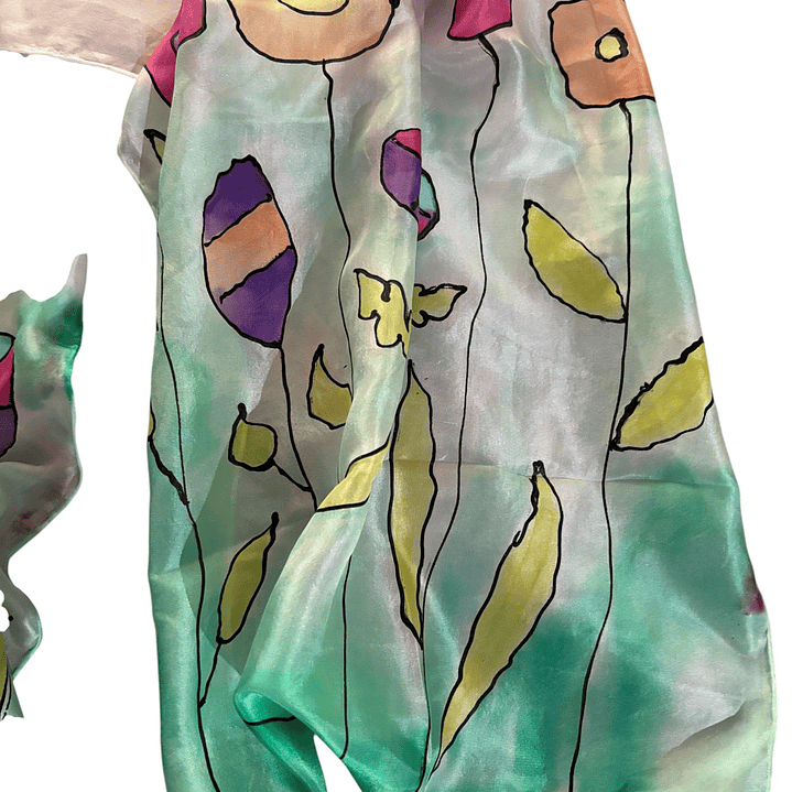 PAÑUELO SEDA NATURAL PINTADO A MANO DISEÑO EXCLUSIVO 3