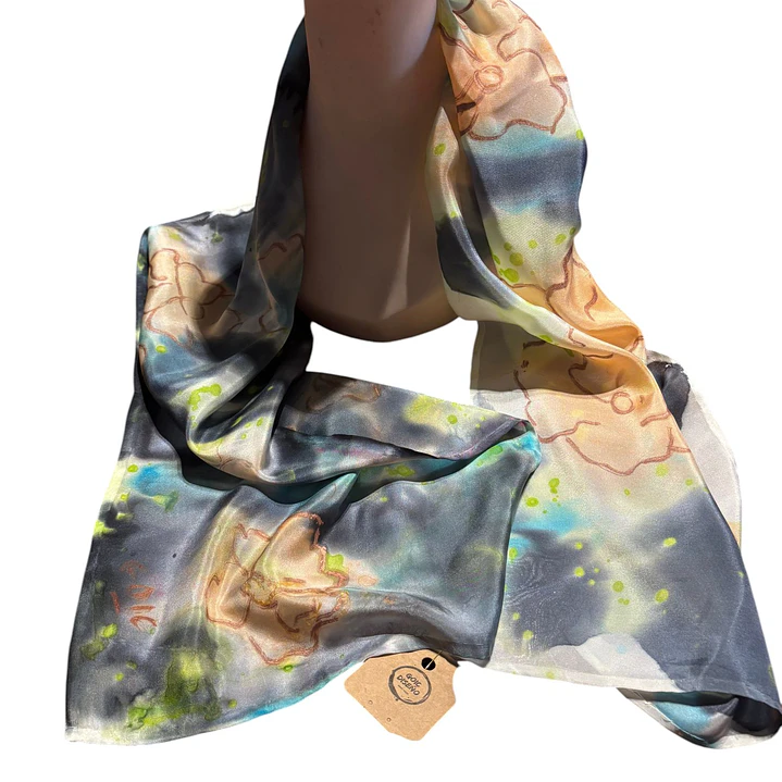 PAÑUELO SEDA NATURAL PINTADO A MANO DISEÑO EXCLUSIVO 1
