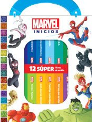MARVEL INICIOS - MI PRIMERA BIBLIOTECA - 12 LIBROS DE CARTON - PI KIDS