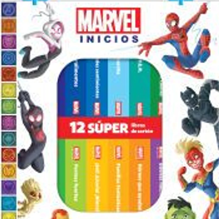 MARVEL INICIOS - MI PRIMERA BIBLIOTECA - 12 LIBROS DE CARTON - PI KIDS 1
