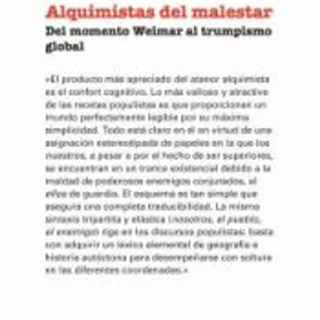 Alquimistas del malestar: Del proyecto Weimar al trumpismo global 1