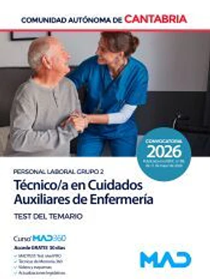 Técnico/a en Cuidados Auxiliares de Enfermería (Personal Laboral Grupo 2). Test del temario. Comunidad Autónoma de Cantabria