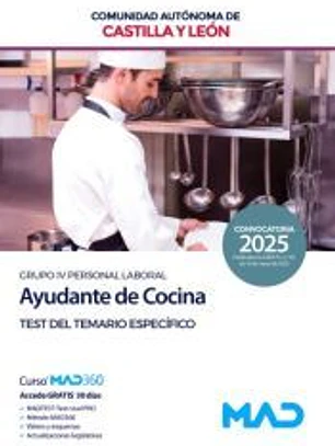 Ayudante de Cocina (Grupo IV Personal Laboral). Test del temario específico. Comunidad Autónoma de Castilla y León