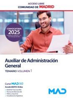 Auxiliar de Administración General (acceso libre). Temario volumen 1. Comunidad Autónoma de Madrid