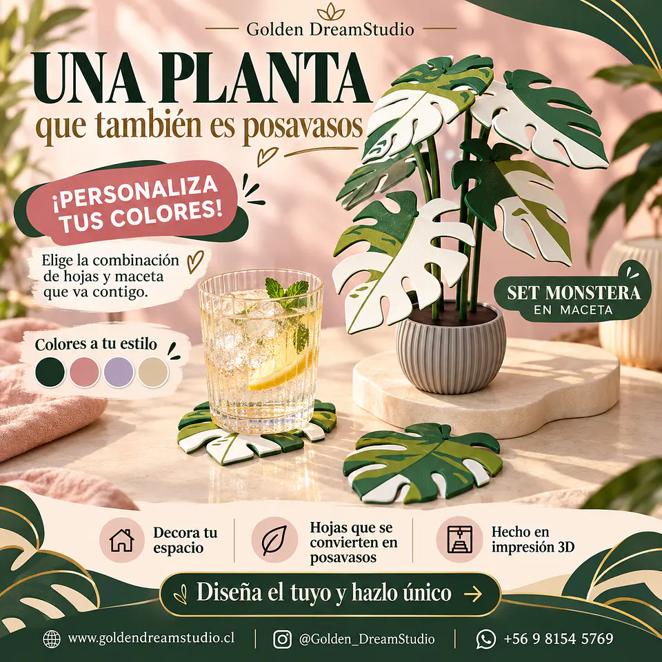 Posa Vasos Estilo planta Monstera  1