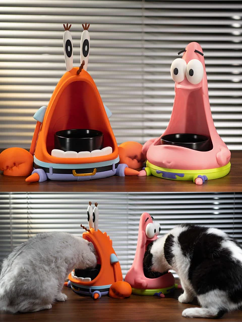 Comedero Para mascota temática  Patricio y Don Cangrejo 