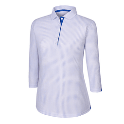 Polera Footjoy Mujer Manga 3/4 Blanco/azul