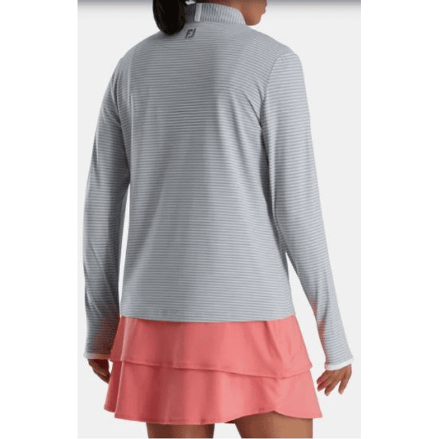 Poleron Footjoy Mujer Cierre 3/4 rayado gris  