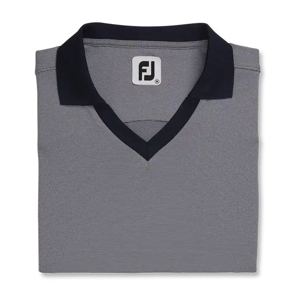 Polera Footjoy Mujer Cuello Abierto Azul/Blanco 1