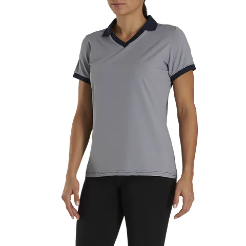 Polera Footjoy Mujer Cuello Abierto Azul/Blanco