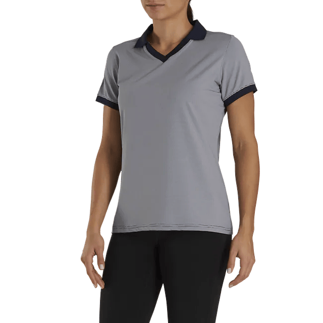 Polera Footjoy Mujer Cuello Abierto Azul/Blanco