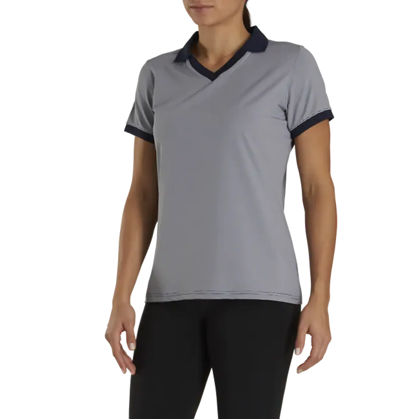 Polera Footjoy Mujer Cuello Abierto Azul/Blanco 2