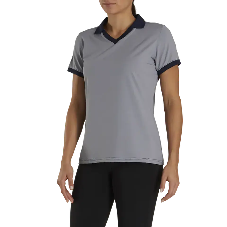 Polera Footjoy Mujer Cuello Abierto Azul/Blanco 2