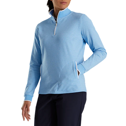 Poleron Mujer cierre 3/4 Half Zip Fleece Back Celeste 