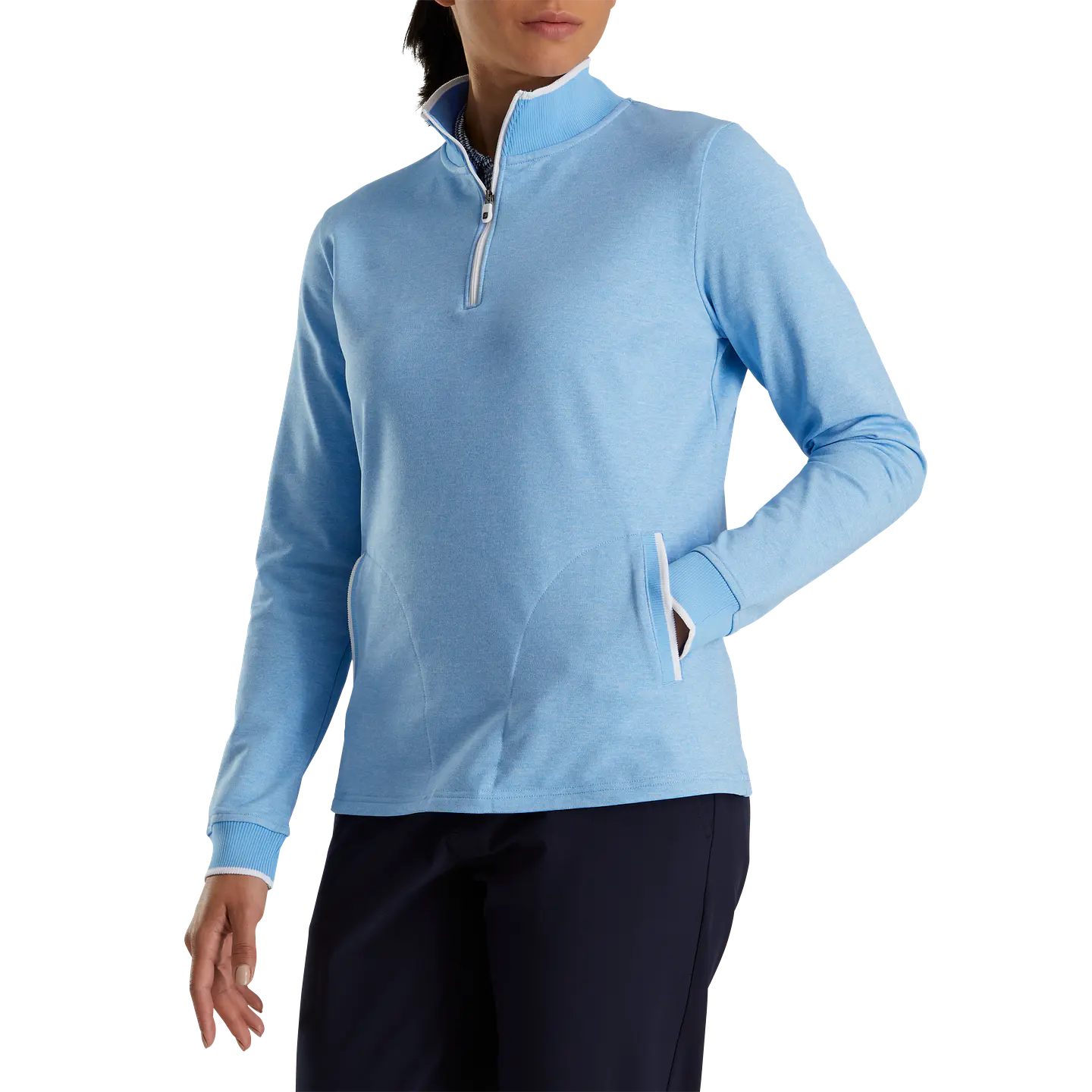 Poleron Mujer cierre 3/4 Half Zip Fleece Back Celeste  2