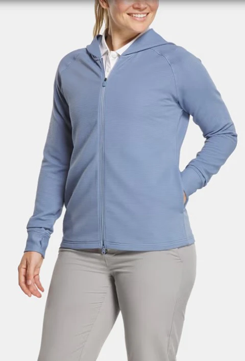 Poleron con gorro y cierre completo piedra azul  
