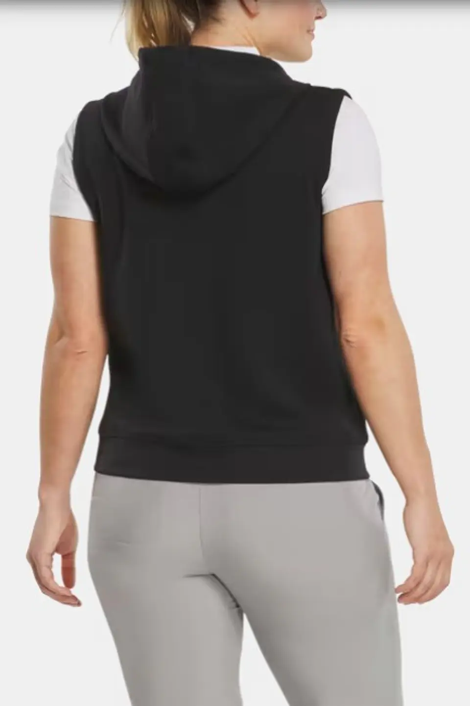 Poleron con gorro y cierre completo sin mangas negro  3