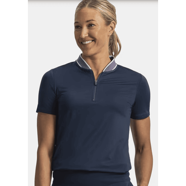 Polera Polo mujer cierre 3/4 Azul