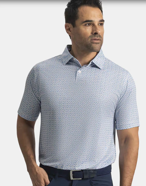 Polera Footjoy Floral Mark Lisle Azul/Blanco