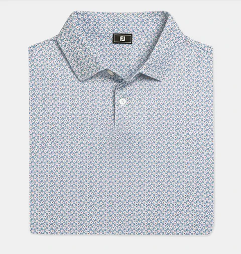 Polera Footjoy Floral Mark Lisle Azul/Blanco