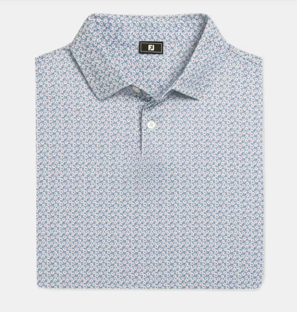 Polera Footjoy Floral Mark Lisle Azul/Blanco 1