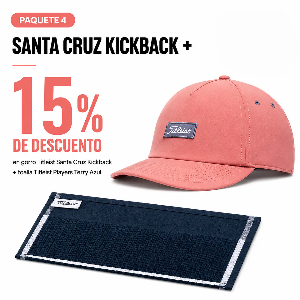 Pack 4: Gorro Titleist Santa Cruz Kickback + Toalla Players Terry Azul 1