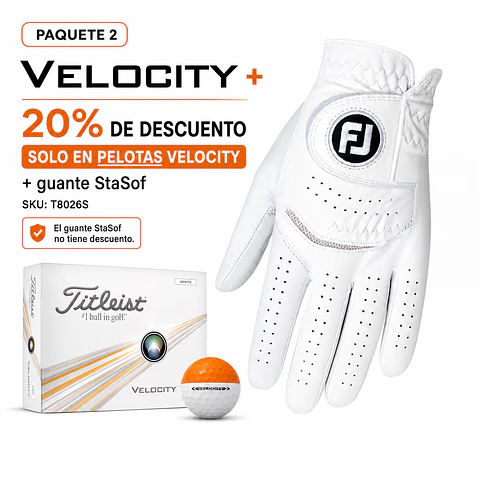 Pack 2: Guante Stasof + 20% de descuento en pelotas Titleist Velocity 