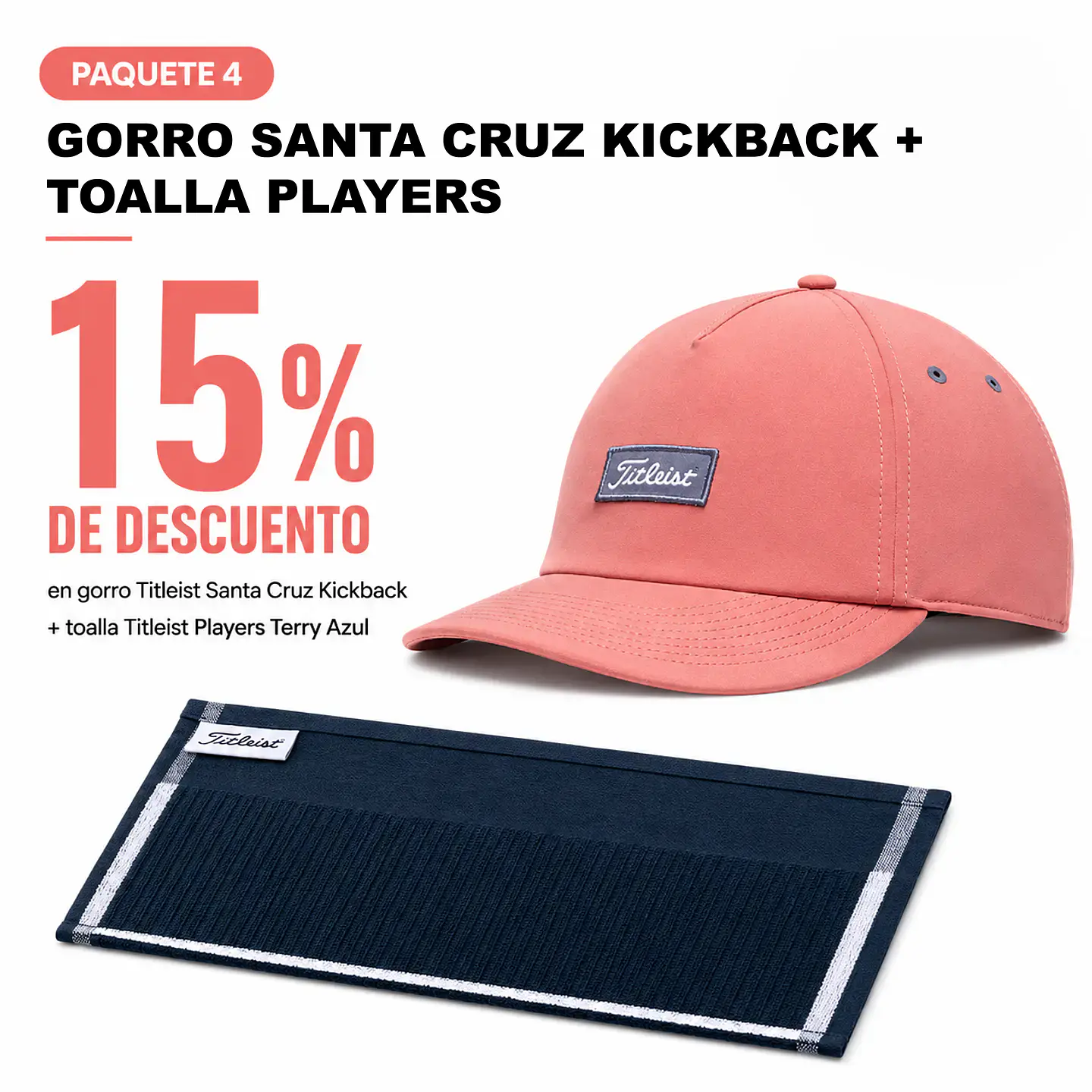 Pack 4: Gorro Titleist Santa Cruz Kickback + Toalla Players Terry Azul 1