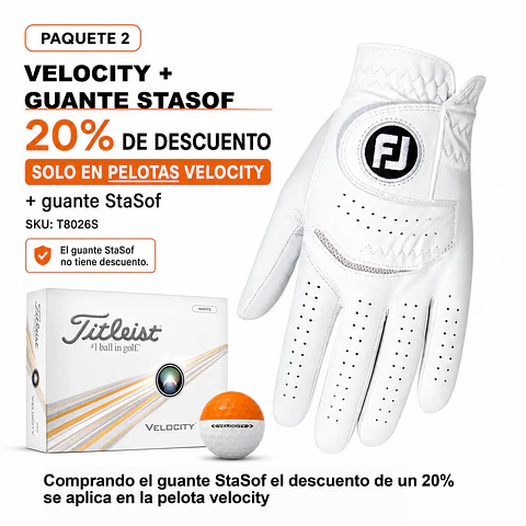Pack 2: Guante Stasof + 20% de descuento en pelotas Titleist Velocity 