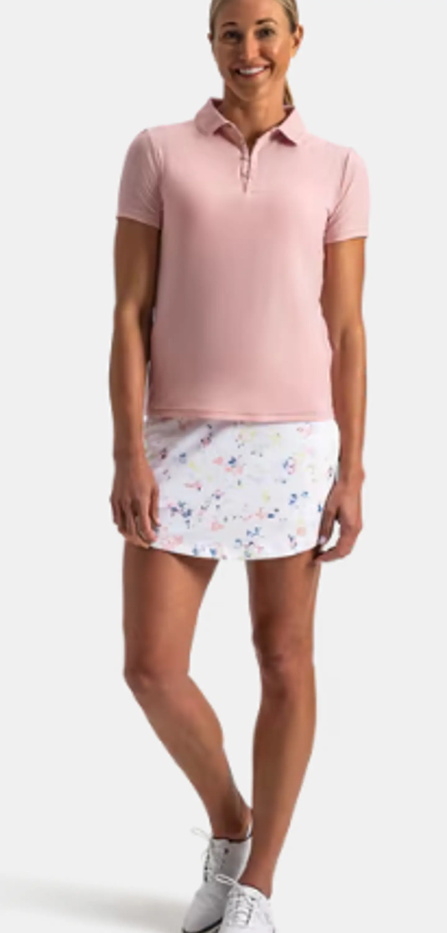 Polera Polo de mujer con botones de bucle rosa tiza  3