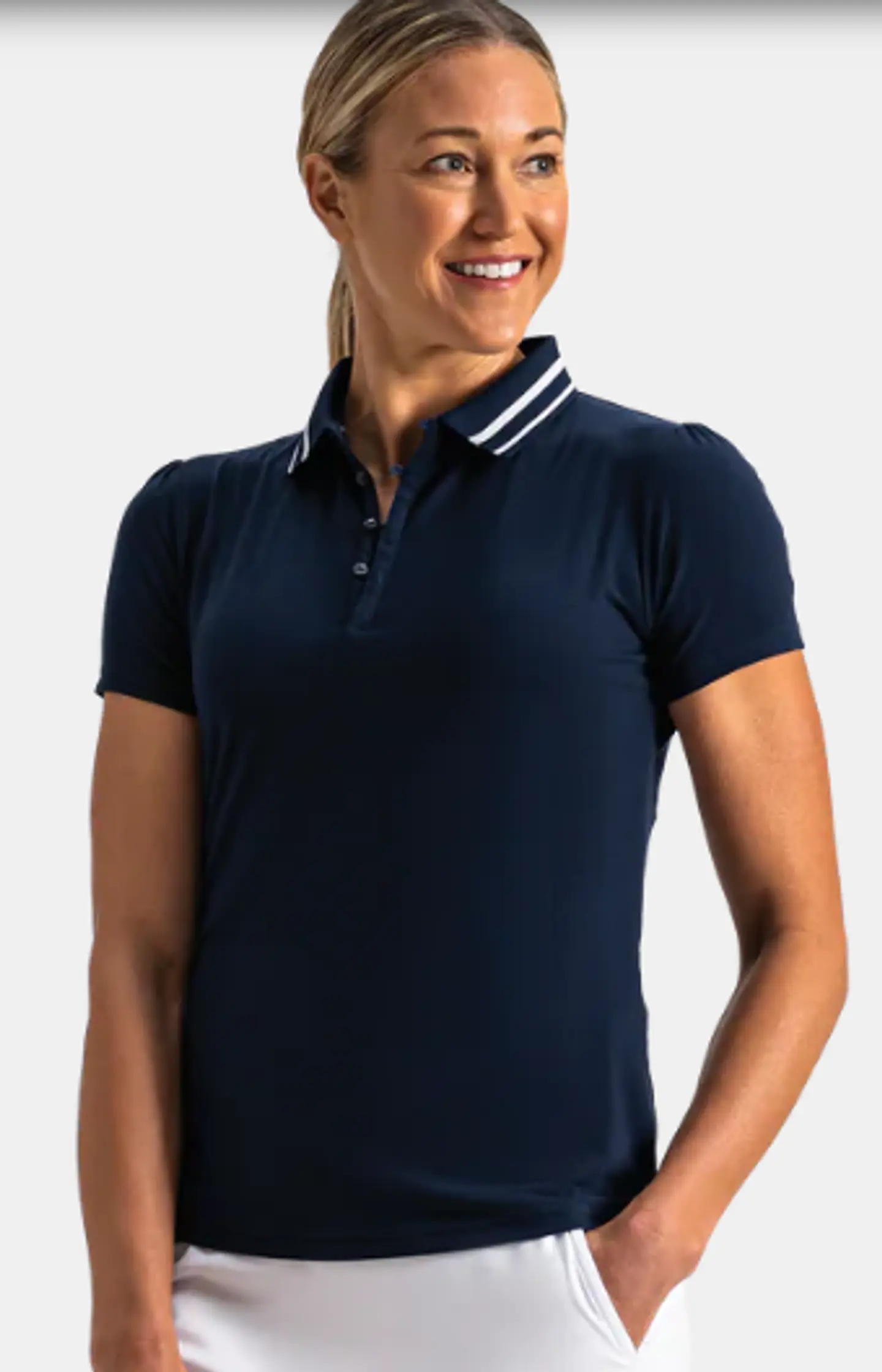 Polera Polo de mujer con botones de bucle Azul 1