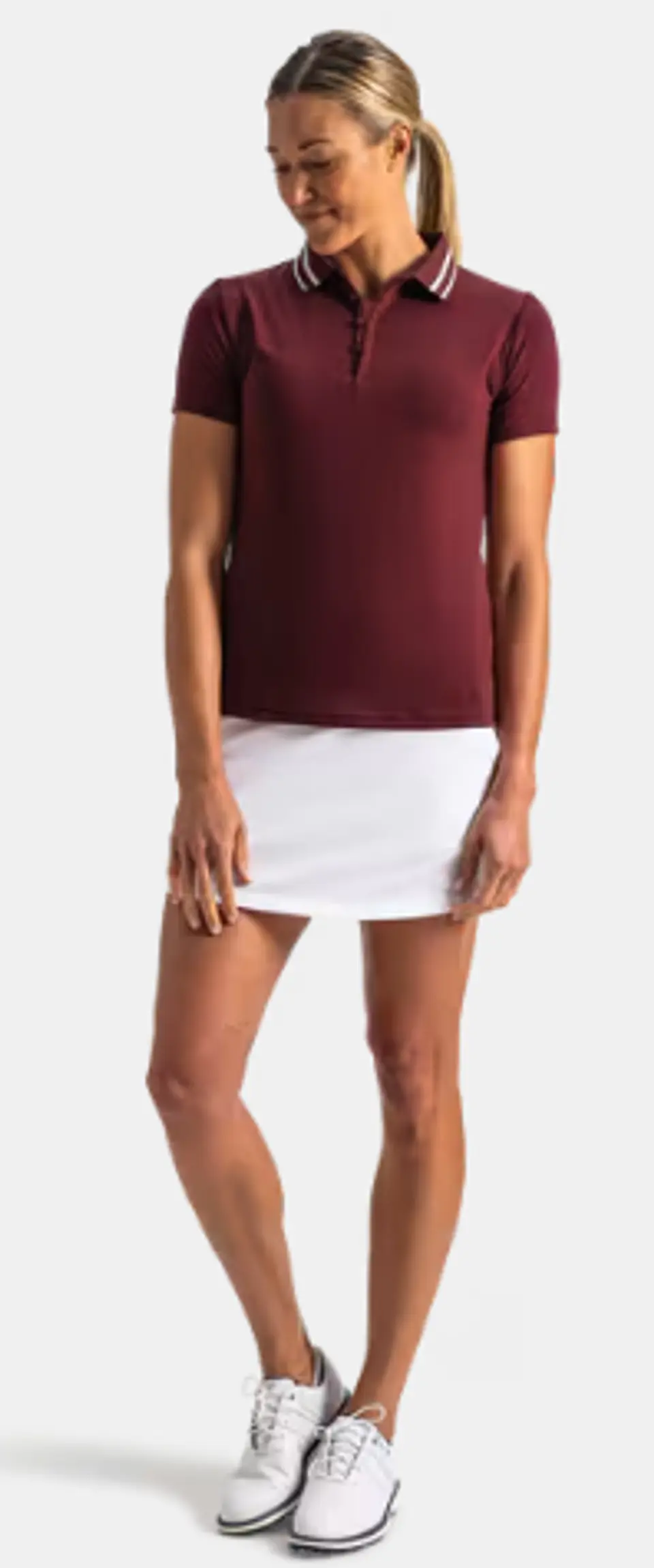 Polera Polo de mujer con botones de bucle burdeo 3